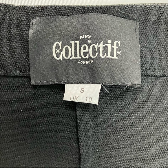 Collectif Black Glitter Leather Look Midi Polly Vegas Pencil Skirt UK 10 - Picture 7 of 9